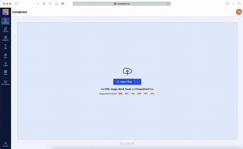 Using Smallpdf to compress a large PDF to 1MB or less