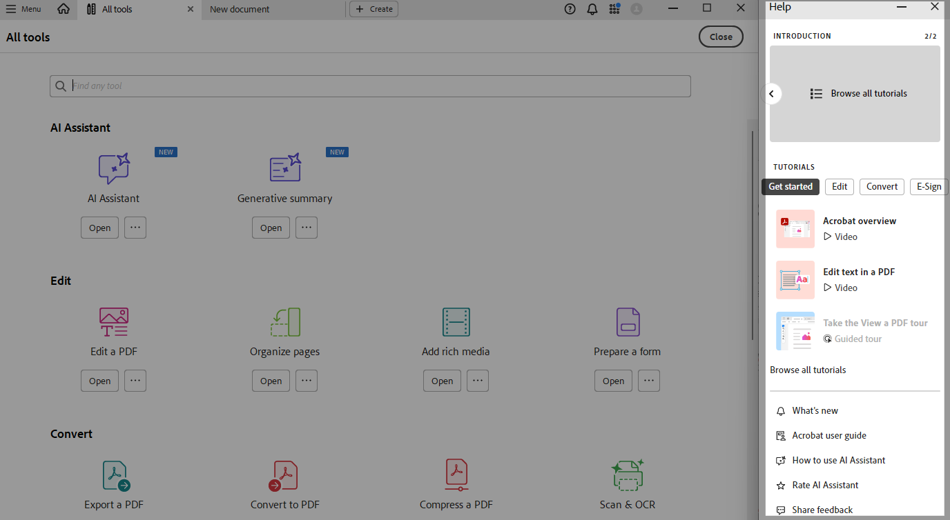 Adobe Acrobat has a knowledge hub built into the software.