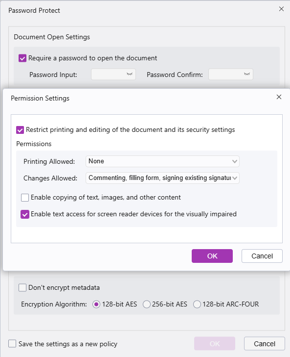 Foxit offers granular permission and restriction settings.