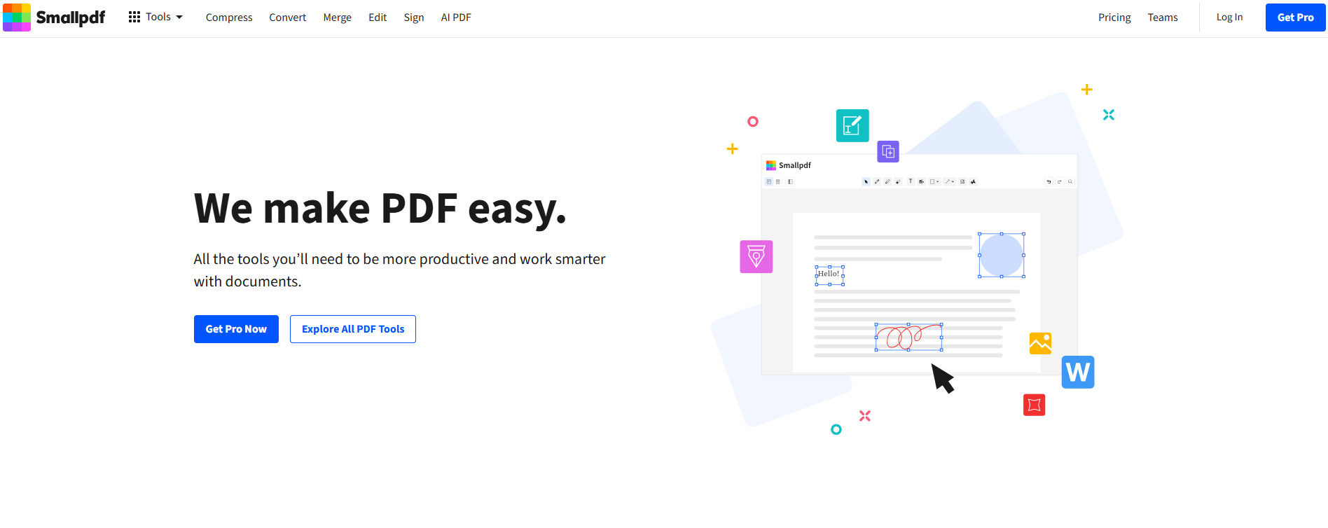 Smallpdf has a slogan on its homepage: ‘We make PDF easy’."